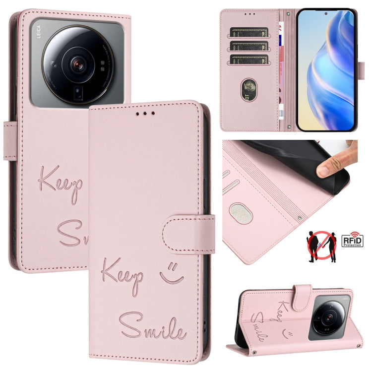 Smile Embossing RFID Leather Phone Case, For Xiaomi 12T / 12T Pro, For Xiaomi Poco M4 5G / Poco M5 4G, For Xiaomi Poco M5s, For Xiaomi 12S Ultra, For Xiaomi 12 Pro / 12S Pro, For Xiaomi 12 / 12X / 12S, For Xiaomi Poco X4 NFC, For Xiaomi 12 Lite