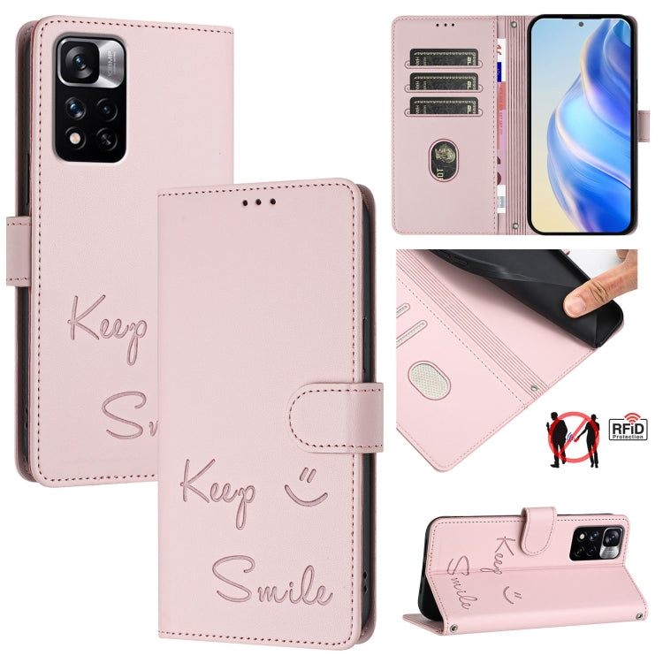 Smile Embossing RFID Leather Phone Case, For Xiaomi 12T / 12T Pro, For Xiaomi Poco M4 5G / Poco M5 4G, For Xiaomi Poco M5s, For Xiaomi 12S Ultra, For Xiaomi 12 Pro / 12S Pro, For Xiaomi 12 / 12X / 12S, For Xiaomi Poco X4 NFC, For Xiaomi 12 Lite