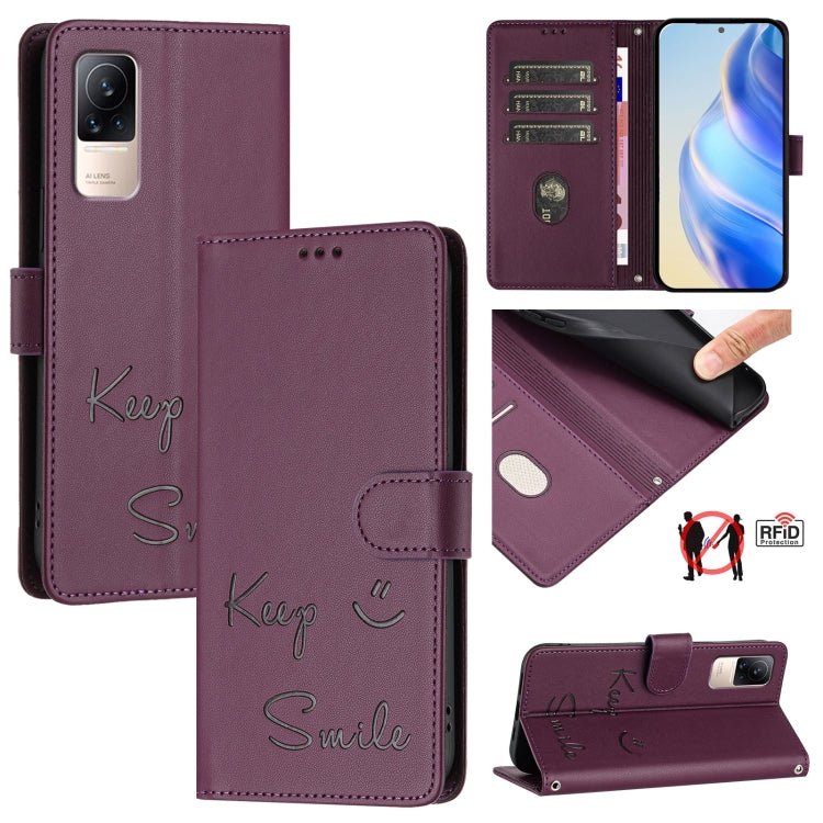 Smile Embossing RFID Leather Phone Case, For Xiaomi Poco C40, For Xiaomi Civi 1S, For Xiaomi Poco M4 Pro 5G, For Xiaomi Poco M4 Pro 4G, For Xiaomi Poco X4 Pro 5G, For Xiaomi 11 Lite 5G NE, For Xiaomi Mi 11 Lite 4G / 5G, For Xiaomi 11T / 11T Pro