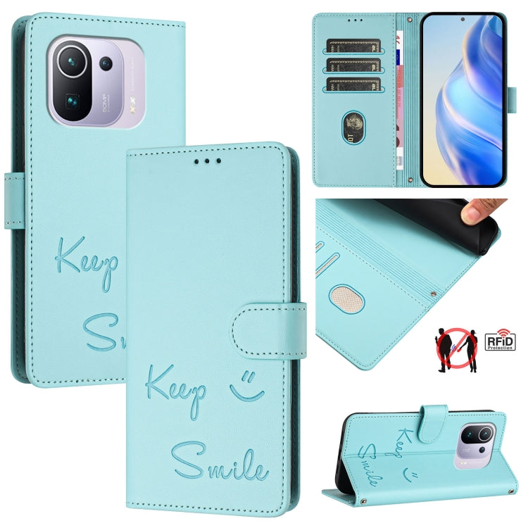 Smile Embossing RFID Leather Phone Case, For Xiaomi Poco M3 Pro, For Xiaomi Poco X3 GT, For Xiaomi Mi 11i / 11X / 11X Pro, For Xiaomi Poco F3, For Xiaomi Poco X3 / X3 NFC / X3 Pro, For Xiaomi Mi 11 Ultra, For Xiaomi Mi 11 Pro, For Xiaomi Mi 11
