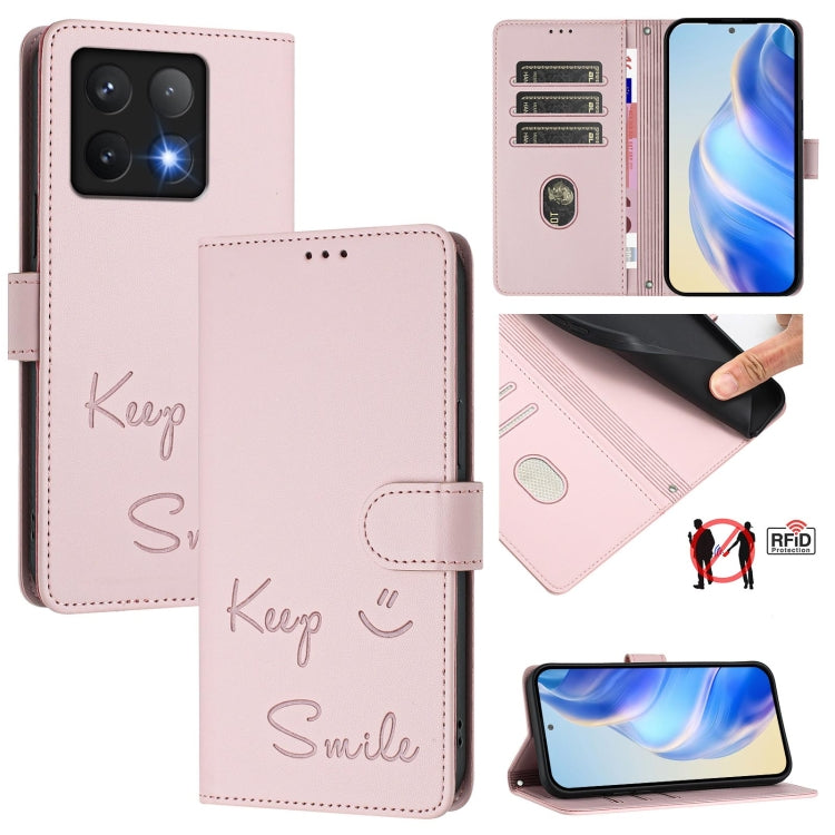 Smile Embossing RFID Leather Phone Case, For Xiaomi Poco X7 Pro 5G / Redmi Turbo 4 5G, For Xiaomi Poco M7 Pro 5G, For Xiaomi 14T Pro, For Xiaomi 14T, For Xiaomi Poco F6 5G, For Xiaomi Poco C61, For Xiaomi Poco M6 Pro 4G, For Xiaomi Poco X6 Neo