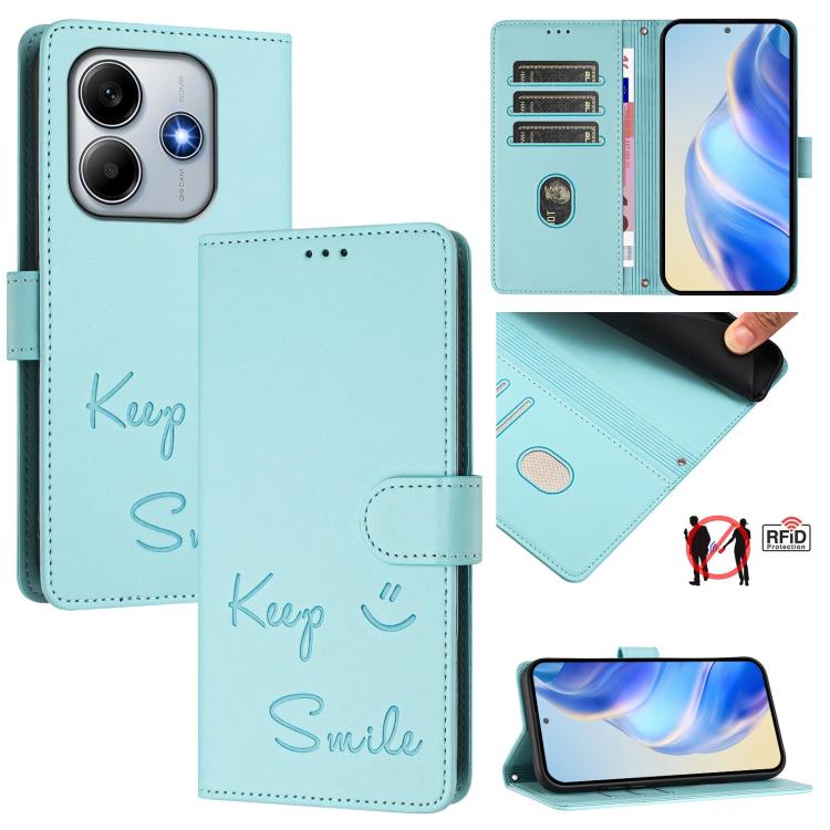 Smile Embossing RFID Leather Phone Case, For Xiaomi Poco X7 Pro 5G / Redmi Turbo 4 5G, For Xiaomi Poco M7 Pro 5G, For Xiaomi 14T Pro, For Xiaomi 14T, For Xiaomi Poco F6 5G, For Xiaomi Poco C61, For Xiaomi Poco M6 Pro 4G, For Xiaomi Poco X6 Neo