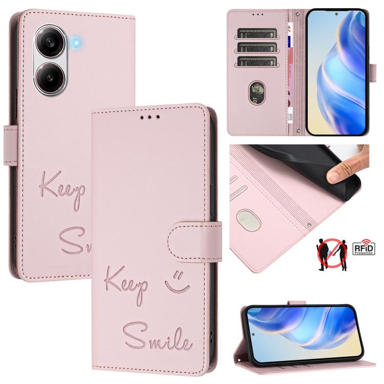 Smile Embossing RFID Leather Phone Case, For Xiaomi Poco X7 Pro 5G / Redmi Turbo 4 5G, For Xiaomi Poco M7 Pro 5G, For Xiaomi 14T Pro, For Xiaomi 14T, For Xiaomi Poco F6 5G, For Xiaomi Poco C61, For Xiaomi Poco M6 Pro 4G, For Xiaomi Poco X6 Neo