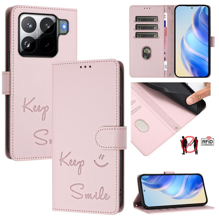 Smile Embossing RFID Leather Phone Case, For Xiaomi 17 Max 5G, For Xiaomi 17T Pro 5G, For Xiaomi Poco M7 4G 169mm, For Xiaomi Civi 5 Pro 5G, For Xiaomi 15S Pro 5G, For Xiaomi Poco M7 5G / C75 4G, For Xiaomi Poco X7 5G / Redmi Note 14 Pro 5G            ...