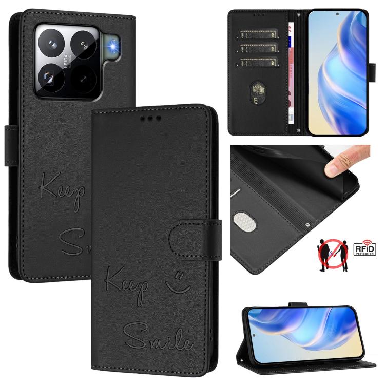 Smile Embossing RFID Leather Phone Case, For Xiaomi 17 Max 5G, For Xiaomi 17T Pro 5G, For Xiaomi Poco M7 4G 169mm, For Xiaomi Civi 5 Pro 5G, For Xiaomi 15S Pro 5G, For Xiaomi Poco M7 5G / C75 4G, For Xiaomi Poco X7 5G / Redmi Note 14 Pro 5G            ...