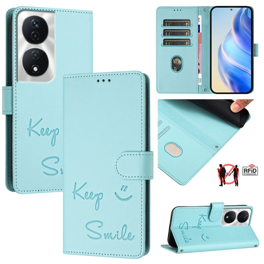 Smile Embossing RFID Leather Phone Case, For Honor 90 Smart 5G Global, For Honor X7b 5G Global / 4G Global, For Honor Magic6 Pro 5G Global, For Honor Magic6 5G Global, For Honor X8b 4G Global, For Honor Magic6 Lite 5G Global, For Honor X9b 5G Global   ...