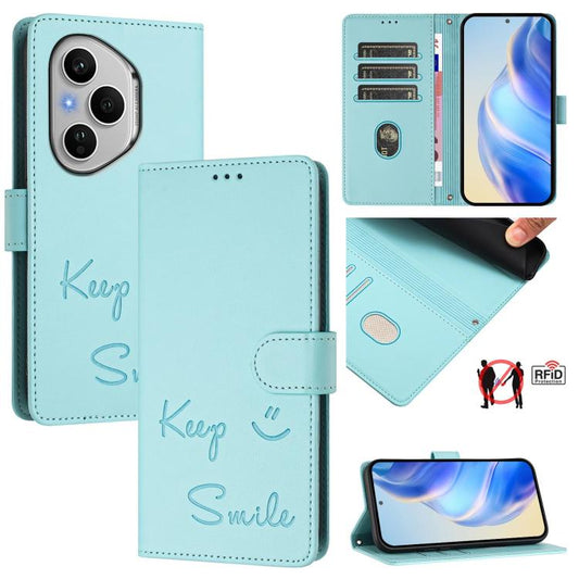 Smile Embossing RFID Leather Phone Case, For Honor 400 Pro Global 160.8mm, For Honor Power 5G, For Honor Play 60 5G, For Honor 400 Lite Global, For Honor 400 Global 156.5mm, For Honor X8c 4G Global, For Honor GT, For Honor X9c Smart 5G