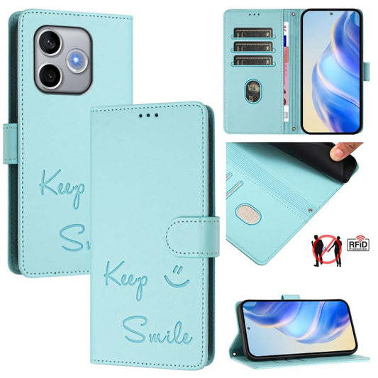 Smile Embossing RFID Leather Phone Case, For Honor 600 Lite Global, For Honor Magic8 Pro Air 5G, For Honor X8d 4G, For Honor Magic8 Pro, For Honor Magic8, For Honor Play 70 Plus, For Honor X5c Plus, For Honor X6c 4G