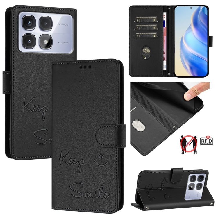 Smile Embossing RFID Leather Phone Case, For Redmi K70 Ultra 5G Global, For Redmi 13 4G / Note 13R, For Redmi A3 4G Global, For Redmi Note 13 Pro 4G Global, For Redmi Note 13 4G Global, For Redmi Note 13 Pro 5G Global, For Redmi Note 13 5G Global      ...