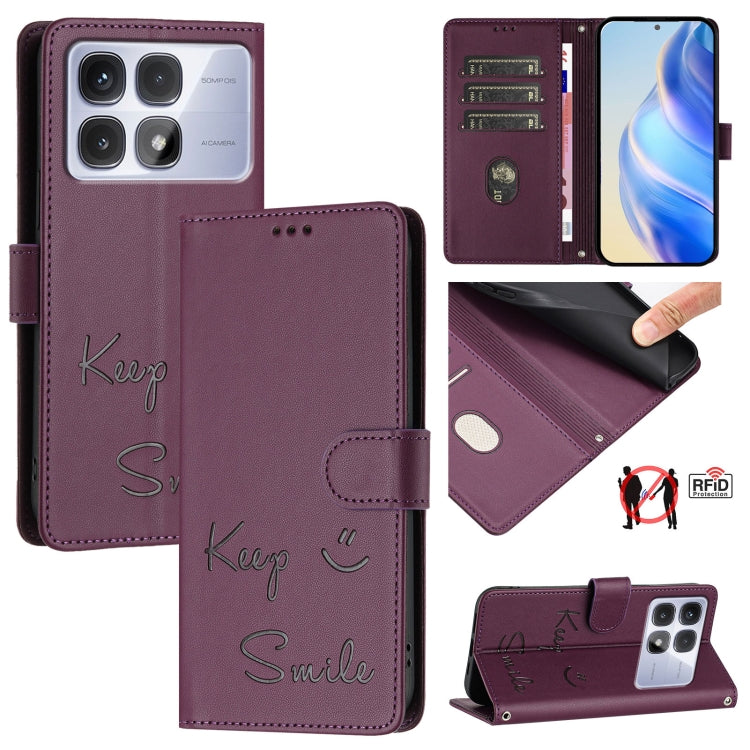Smile Embossing RFID Leather Phone Case, For Redmi K70 Ultra 5G Global, For Redmi 13 4G / Note 13R, For Redmi A3 4G Global, For Redmi Note 13 Pro 4G Global, For Redmi Note 13 4G Global, For Redmi Note 13 Pro 5G Global, For Redmi Note 13 5G Global      ...