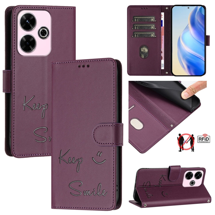 Smile Embossing RFID Leather Phone Case, For Redmi K70 Ultra 5G Global, For Redmi 13 4G / Note 13R, For Redmi A3 4G Global, For Redmi Note 13 Pro 4G Global, For Redmi Note 13 4G Global, For Redmi Note 13 Pro 5G Global, For Redmi Note 13 5G Global      ...