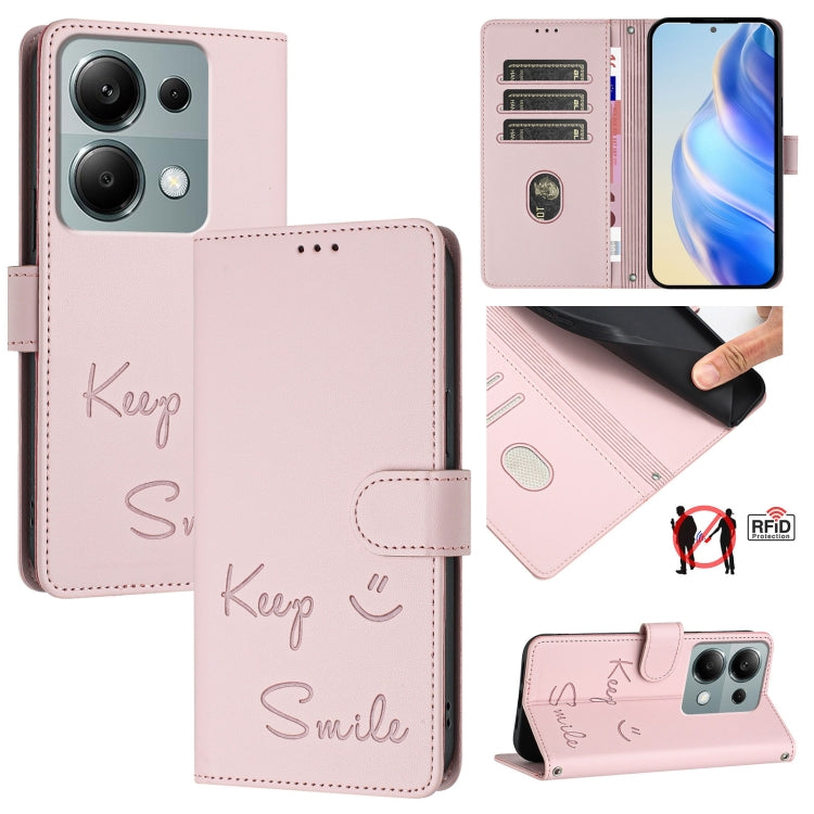 Smile Embossing RFID Leather Phone Case, For Redmi K70 Ultra 5G Global, For Redmi 13 4G / Note 13R, For Redmi A3 4G Global, For Redmi Note 13 Pro 4G Global, For Redmi Note 13 4G Global, For Redmi Note 13 Pro 5G Global, For Redmi Note 13 5G Global      ...