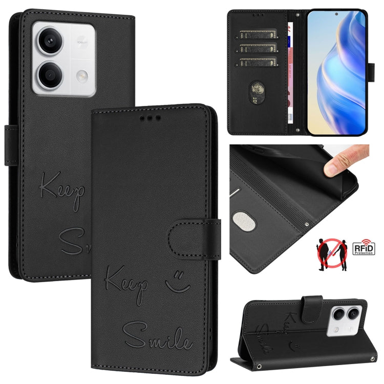 Smile Embossing RFID Leather Phone Case, For Redmi K70 Ultra 5G Global, For Redmi 13 4G / Note 13R, For Redmi A3 4G Global, For Redmi Note 13 Pro 4G Global, For Redmi Note 13 4G Global, For Redmi Note 13 Pro 5G Global, For Redmi Note 13 5G Global      ...