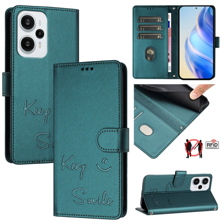 Smile Embossing RFID Leather Phone Case, For Redmi Note 13 Pro+ Global, For Redmi Note 12R, For Redmi 12 4G Global / India, For Redmi 12 5G Global / India, For Redmi Note 11T Pro+ / 12T Pro, For Redmi K50i, For Redmi Note 12 Turbo, For Redmi K60 / K60 Pro