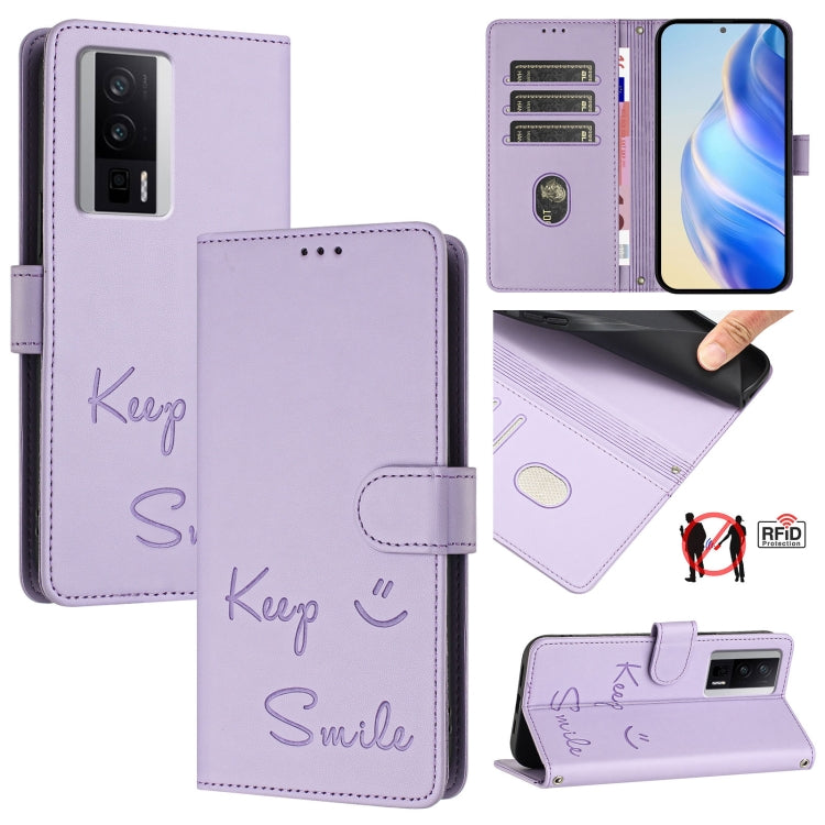 Smile Embossing RFID Leather Phone Case, For Redmi Note 13 Pro+ Global, For Redmi Note 12R, For Redmi 12 4G Global / India, For Redmi 12 5G Global / India, For Redmi Note 11T Pro+ / 12T Pro, For Redmi K50i, For Redmi Note 12 Turbo, For Redmi K60 / K60 Pro