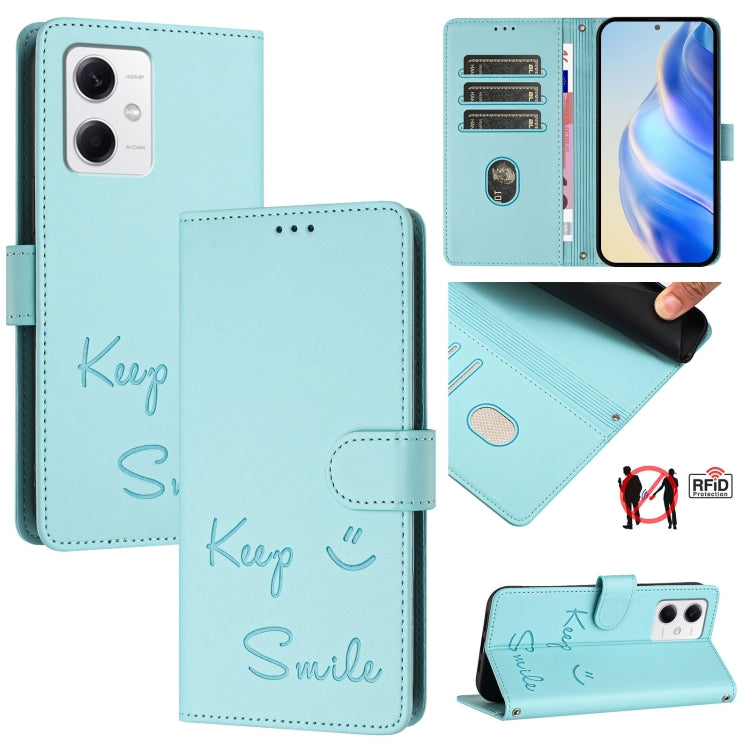 Smile Embossing RFID Leather Phone Case, For Redmi Note 12 Pro Speed, For Redmi Note 12 5G Global / India, For Redmi 12C / 11A, For Redmi 11 Prime 5G / Redmi 10 5G, For Redmi 10 Prime+ 5G India, For Redmi Note 11R / Note 11E, For Redmi K50 Ultra       ...