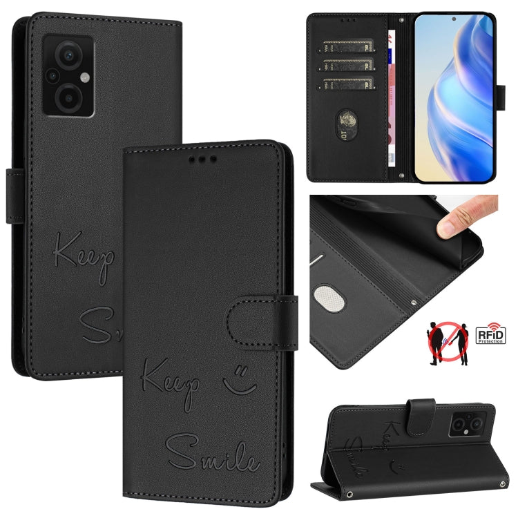 Smile Embossing RFID Leather Phone Case, For Redmi Note 12 Pro Speed, For Redmi Note 12 5G Global / India, For Redmi 12C / 11A, For Redmi 11 Prime 5G / Redmi 10 5G, For Redmi 10 Prime+ 5G India, For Redmi Note 11R / Note 11E, For Redmi K50 Ultra       ...