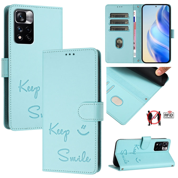 Smile Embossing RFID Leather Phone Case, For Redmi Note 10 4G / Note 10S, For Redmi Note 11 Pro 5G / 4G Global, For Redmi Note 11 Pro+ 5G EU, For Redmi 10C / Redmi 10 2022 India, For Redmi Note 11S 5G, For Redmi 10A / 9C, For Redmi 10 / Redmi 10 2022  ...