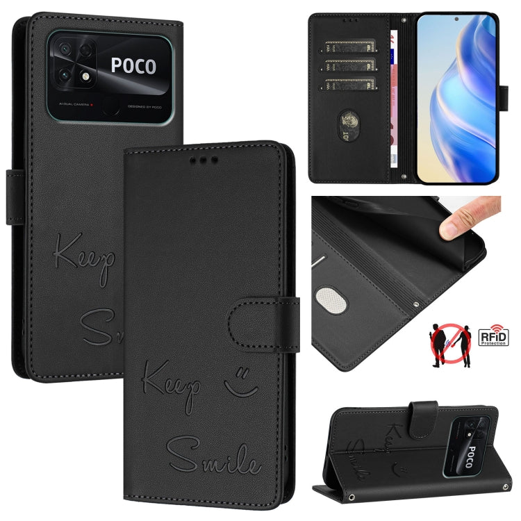 Smile Embossing RFID Leather Phone Case, For Redmi Note 10 4G / Note 10S, For Redmi Note 11 Pro 5G / 4G Global, For Redmi Note 11 Pro+ 5G EU, For Redmi 10C / Redmi 10 2022 India, For Redmi Note 11S 5G, For Redmi 10A / 9C, For Redmi 10 / Redmi 10 2022  ...
