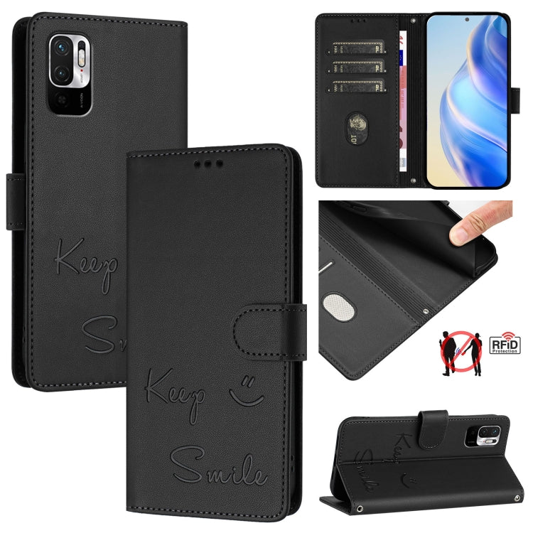 Smile Embossing RFID Leather Phone Case, For Redmi Note 10 4G / Note 10S, For Redmi Note 11 Pro 5G / 4G Global, For Redmi Note 11 Pro+ 5G EU, For Redmi 10C / Redmi 10 2022 India, For Redmi Note 11S 5G, For Redmi 10A / 9C, For Redmi 10 / Redmi 10 2022  ...