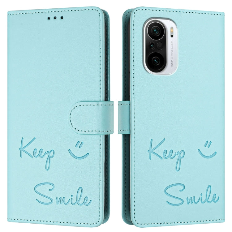 Smile Embossing RFID Leather Phone Case, For Redmi K40 / K40 Pro, For Redmi Note 10 Pro / Note 10 Pro Max, For Redmi Note 10 Pro India, For Redmi Note 9T Global