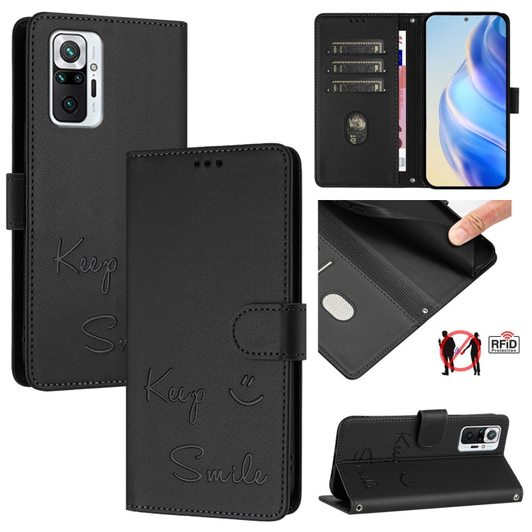 Smile Embossing RFID Leather Phone Case, For Redmi K40 / K40 Pro, For Redmi Note 10 Pro / Note 10 Pro Max, For Redmi Note 10 Pro India, For Redmi Note 9T Global