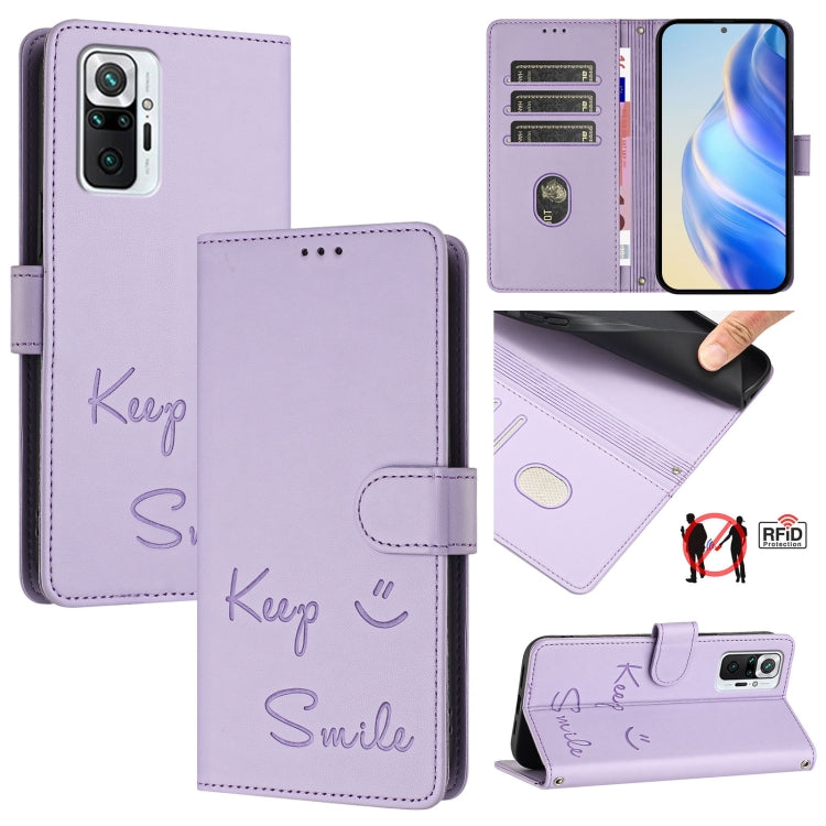 Smile Embossing RFID Leather Phone Case, For Redmi K40 / K40 Pro, For Redmi Note 10 Pro / Note 10 Pro Max, For Redmi Note 10 Pro India, For Redmi Note 9T Global