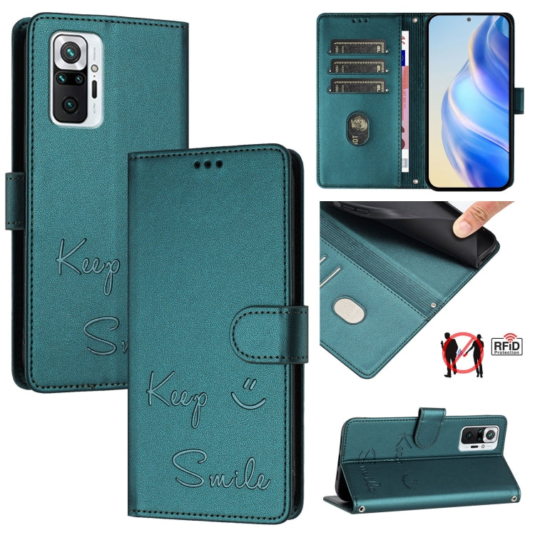 Smile Embossing RFID Leather Phone Case, For Redmi K40 / K40 Pro, For Redmi Note 10 Pro / Note 10 Pro Max, For Redmi Note 10 Pro India, For Redmi Note 9T Global
