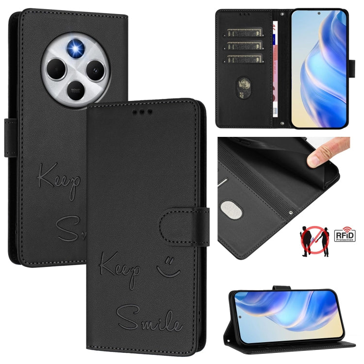 Smile Embossing RFID Leather Phone Case, For Redmi Note 15 Pro 5G Global 163.6mm, For Redmi 15 5G / 4G EU 171mm, For Redmi K80 5G / K80 Pro 5G, For Redmi Note 14 Pro 4G, For Redmi Note 14 4G 163.25mm, For Redmi Note 14 5G                               ...