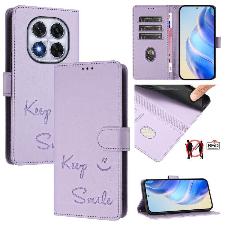 Smile Embossing RFID Leather Phone Case, For Redmi Note 15 Pro 5G Global 163.6mm, For Redmi 15 5G / 4G EU 171mm, For Redmi K80 5G / K80 Pro 5G, For Redmi Note 14 Pro 4G, For Redmi Note 14 4G 163.25mm, For Redmi Note 14 5G                               ...