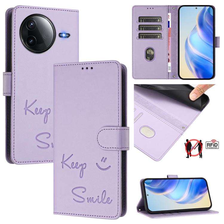 Smile Embossing RFID Leather Phone Case, For Redmi Note 15 Pro 5G Global 163.6mm, For Redmi 15 5G / 4G EU 171mm, For Redmi K80 5G / K80 Pro 5G, For Redmi Note 14 Pro 4G, For Redmi Note 14 4G 163.25mm, For Redmi Note 14 5G                               ...