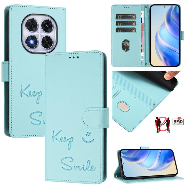 Smile Embossing RFID Leather Phone Case, For Redmi Note 15 Pro 5G Global 163.6mm, For Redmi 15 5G / 4G EU 171mm, For Redmi K80 5G / K80 Pro 5G, For Redmi Note 14 Pro 4G, For Redmi Note 14 4G 163.25mm, For Redmi Note 14 5G                               ...