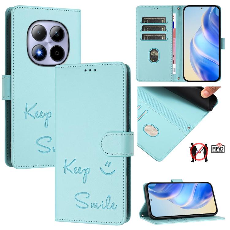 Smile Embossing RFID Leather Phone Case, For Redmi Note 15 Pro 5G Global 163.6mm, For Redmi 15 5G / 4G EU 171mm, For Redmi K80 5G / K80 Pro 5G, For Redmi Note 14 Pro 4G, For Redmi Note 14 4G 163.25mm, For Redmi Note 14 5G                               ...