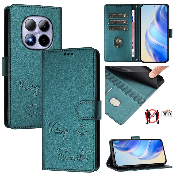 Smile Embossing RFID Leather Phone Case, For Redmi Note 15 Pro 5G Global 163.6mm, For Redmi 15 5G / 4G EU 171mm, For Redmi K80 5G / K80 Pro 5G, For Redmi Note 14 Pro 4G, For Redmi Note 14 4G 163.25mm, For Redmi Note 14 5G                               ...