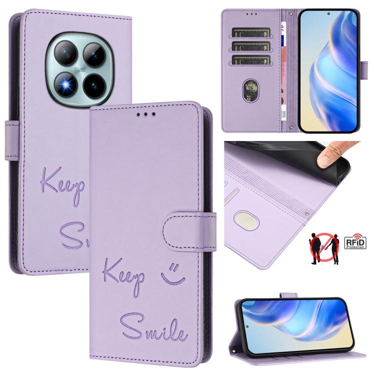 Smile Embossing RFID Leather Phone Case, For Redmi A7 / A5 4G 171mm / Poco C71, For Redmi K90 Max 5G, For Redmi A7 Pro 171mm / Poco C85x 5G / C81, For Redmi 15a 5G, For Redmi Turbo 5 Max / Poco X8 Pro Max, For Redmi Turbo 5 5G Global / Poco X8 Pro 5G  ...