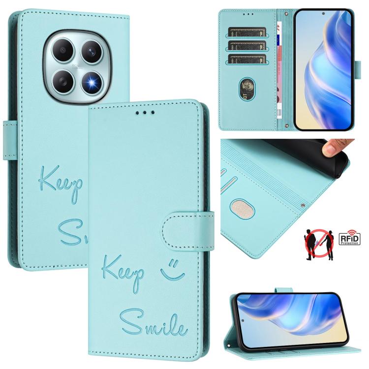 Smile Embossing RFID Leather Phone Case, For Redmi A7 / A5 4G 171mm / Poco C71, For Redmi K90 Max 5G, For Redmi A7 Pro 171mm / Poco C85x 5G / C81, For Redmi 15a 5G, For Redmi Turbo 5 Max / Poco X8 Pro Max, For Redmi Turbo 5 5G Global / Poco X8 Pro 5G  ...