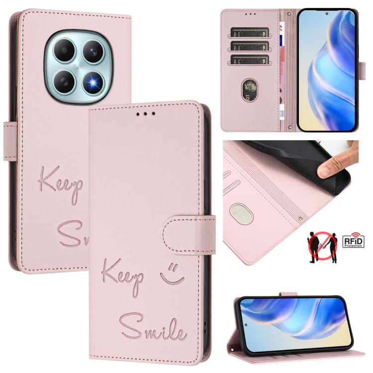 Smile Embossing RFID Leather Phone Case, For Redmi A7 / A5 4G 171mm / Poco C71, For Redmi K90 Max 5G, For Redmi A7 Pro 171mm / Poco C85x 5G / C81, For Redmi 15a 5G, For Redmi Turbo 5 Max / Poco X8 Pro Max, For Redmi Turbo 5 5G Global / Poco X8 Pro 5G  ...