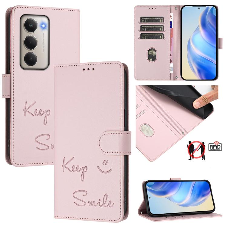 Smile Embossing RFID Leather Phone Case, For Redmi Note 15 Pro 5G Global 163.6mm, For Redmi 15 5G / 4G EU 171mm, For Redmi K80 5G / K80 Pro 5G, For Redmi Note 14 Pro 4G, For Redmi Note 14 4G 163.25mm, For Redmi Note 14 5G                               ...