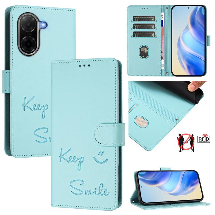 Smile Embossing RFID Leather Phone Case, For Redmi A7 / A5 4G 171mm / Poco C71, For Redmi K90 Max 5G, For Redmi A7 Pro 171mm / Poco C85x 5G / C81, For Redmi 15a 5G, For Redmi Turbo 5 Max / Poco X8 Pro Max, For Redmi Turbo 5 5G Global / Poco X8 Pro 5G  ...