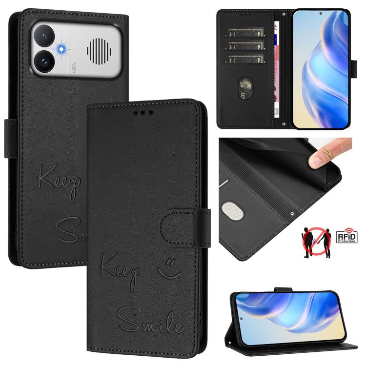 Smile Embossing RFID Leather Phone Case, For Redmi A7 / A5 4G 171mm / Poco C71, For Redmi K90 Max 5G, For Redmi A7 Pro 171mm / Poco C85x 5G / C81, For Redmi 15a 5G, For Redmi Turbo 5 Max / Poco X8 Pro Max, For Redmi Turbo 5 5G Global / Poco X8 Pro 5G  ...