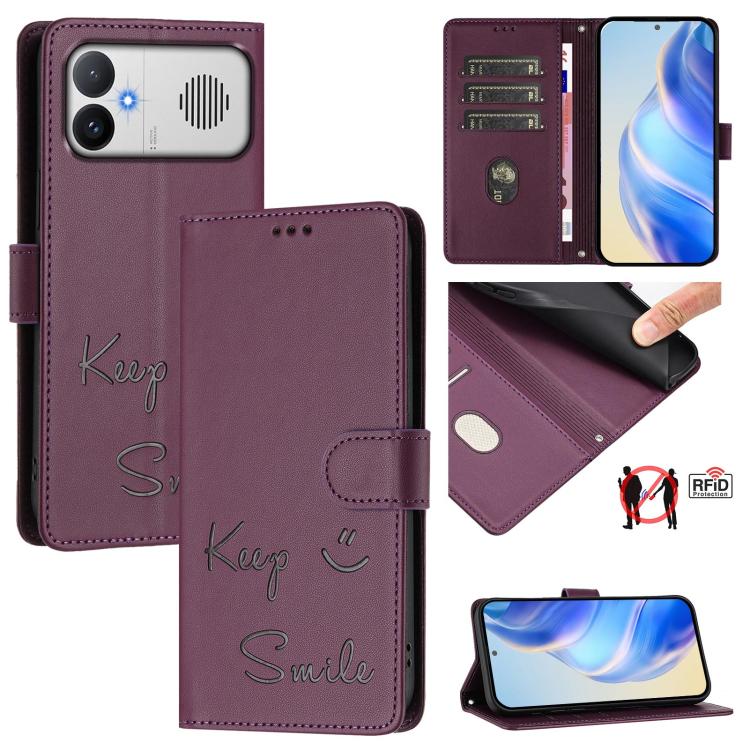 Smile Embossing RFID Leather Phone Case, For Redmi A7 / A5 4G 171mm / Poco C71, For Redmi K90 Max 5G, For Redmi A7 Pro 171mm / Poco C85x 5G / C81, For Redmi 15a 5G, For Redmi Turbo 5 Max / Poco X8 Pro Max, For Redmi Turbo 5 5G Global / Poco X8 Pro 5G  ...