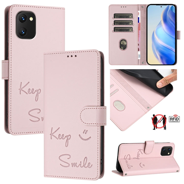 Smile Embossing RFID Leather Phone Case, For UMIDIGI G100x 5G / 4G, For UMIDIGI G100 Pro, For UMIDIGI Note 100, For Umidigi Note 90, For Umidigi A15 / A15C / A15T, For Umidigi G9 5G, For Umidigi Bison X20, For Umidigi Power 7 / 7S