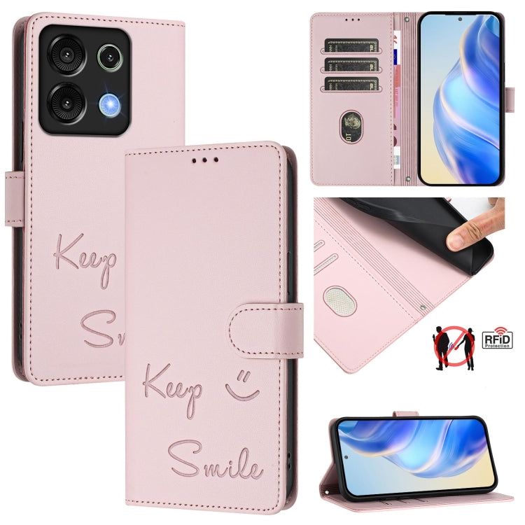 Smile Embossing RFID Leather Phone Case, For UMIDIGI G100x 5G / 4G, For UMIDIGI G100 Pro, For UMIDIGI Note 100, For Umidigi Note 90, For Umidigi A15 / A15C / A15T, For Umidigi G9 5G, For Umidigi Bison X20, For Umidigi Power 7 / 7S