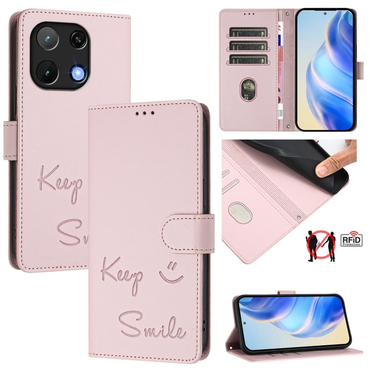 Smile Embossing RFID Leather Phone Case, For UMIDIGI G100x 5G / 4G, For UMIDIGI G100 Pro, For UMIDIGI Note 100, For Umidigi Note 90, For Umidigi A15 / A15C / A15T, For Umidigi G9 5G, For Umidigi Bison X20, For Umidigi Power 7 / 7S