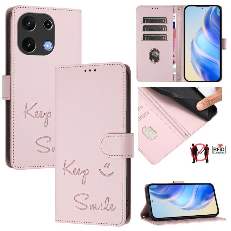 Smile Embossing RFID Leather Phone Case, For UMIDIGI G100x 5G / 4G, For UMIDIGI G100 Pro, For UMIDIGI Note 100, For Umidigi Note 90, For Umidigi A15 / A15C / A15T, For Umidigi G9 5G, For Umidigi Bison X20, For Umidigi Power 7 / 7S