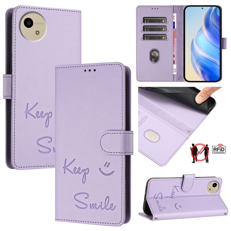 Smile Embossing RFID Leather Phone Case, For Sharp Aquos wish6, For Sharp Aquos R11, For Sharp Aquos Sense10, For Sharp Basio Active3, For Sharp Aquos Sense9 Plus, For Sharp Aquos Sense9, For Sharp Aquos R9 Pro, For Sharp Aquos wish4