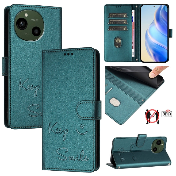 Smile Embossing RFID Leather Phone Case, For Sharp Aquos R9, For Sharp Aquos sense8 SHG11 / SH-54D, For Sharp Aquos wish3