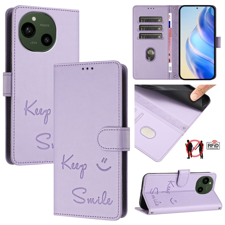 Smile Embossing RFID Leather Phone Case, For Sharp Aquos R9, For Sharp Aquos sense8 SHG11 / SH-54D, For Sharp Aquos wish3