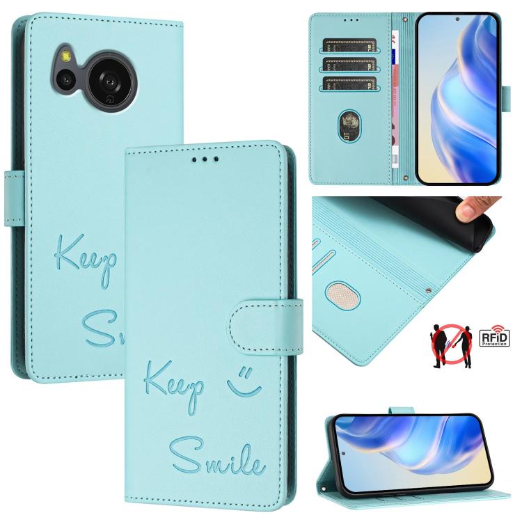 Smile Embossing RFID Leather Phone Case, For Sharp Aquos R9, For Sharp Aquos sense8 SHG11 / SH-54D, For Sharp Aquos wish3