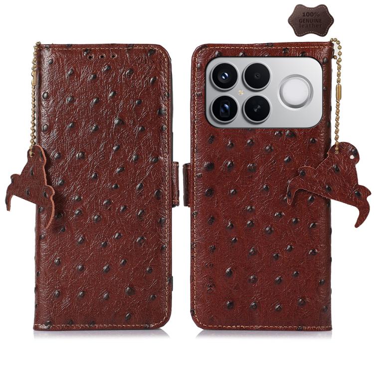 Ostrich Pattern Genuine Leather RFID Phone Case, For Redmi A7 Pro 171mm/Poco C85x 5G, For Redmi Turbo 5 Max / Poco X8 Pro Max, For Redmi Turbo 5 5G / Poco X8 Pro 5G, For Redmi Note 15 5G Global 164mm, For Redmi K90 Pro Max/Poco F8 Ultra                ...